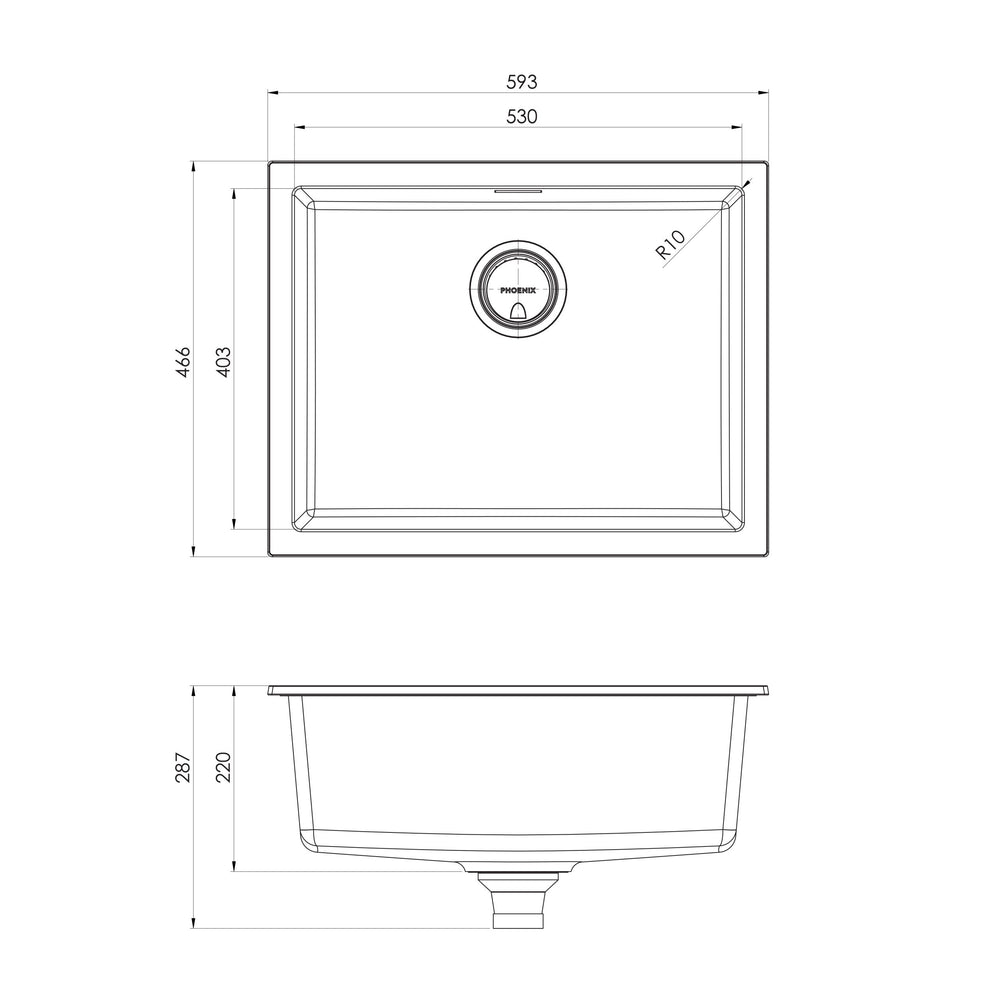 PHOENIX 5000 SERIES LARGE SINGLE BOWL SINK MATTE WHITE 593MM