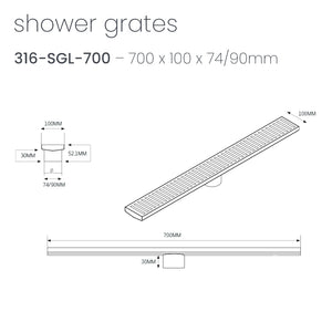 Radiant Heating Linear Slotted Floor Grate 700mm