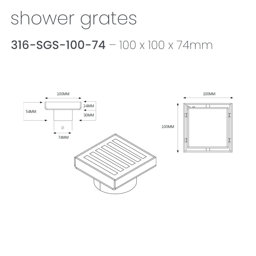 RADIANT HEATING SQUARE SLOTTED FLOOR GRATE GUN METAL GREY 100MM