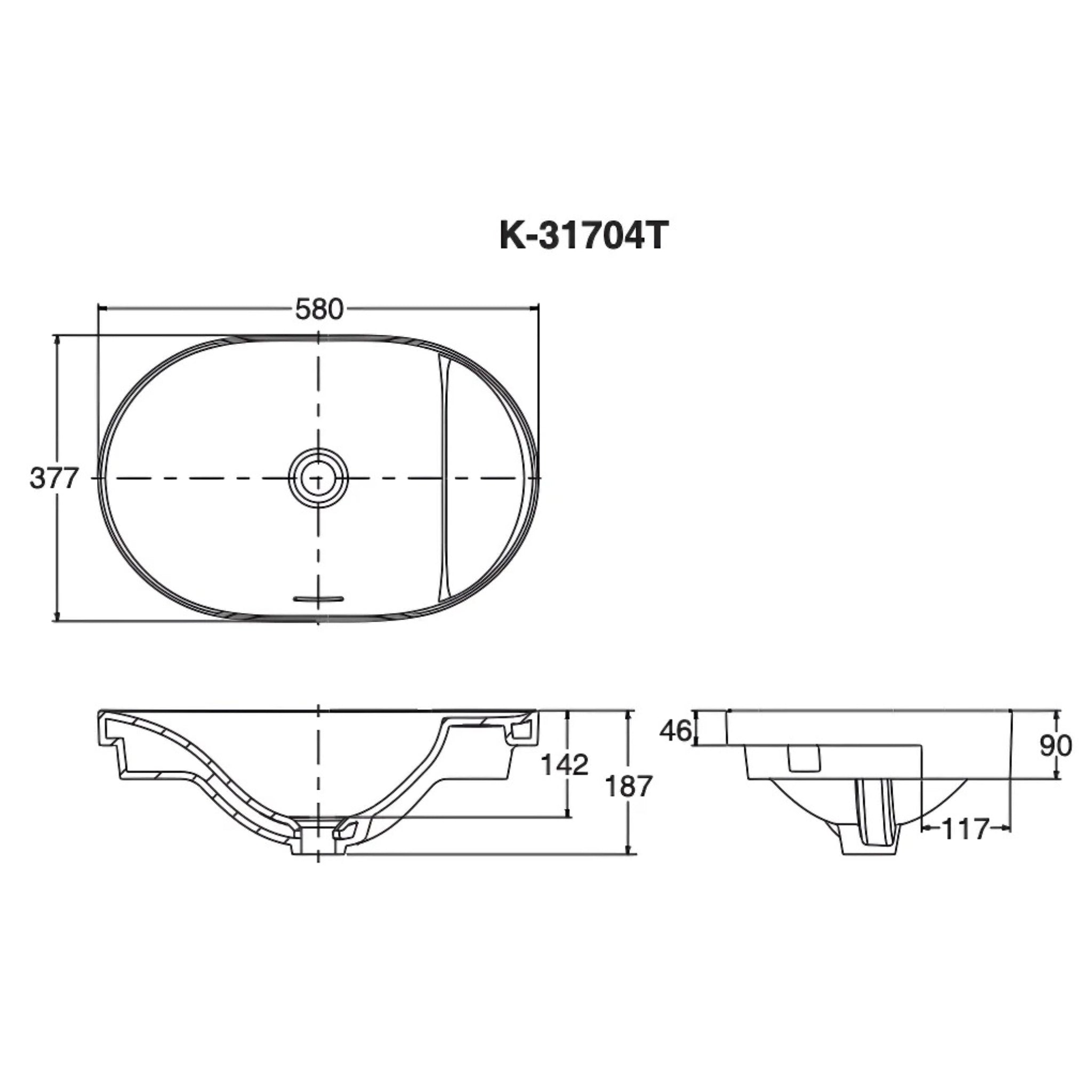 KOHLER CHALICE SEMI RECESSED BASIN WITH STORAGE DECK WHITE 580MM