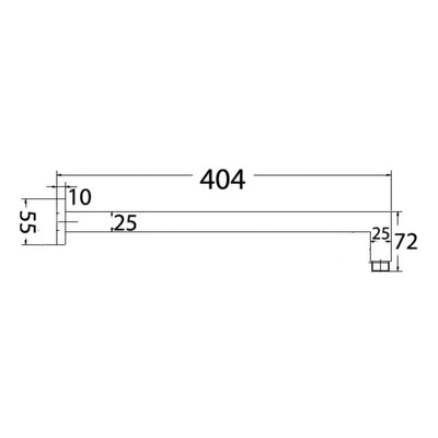 IKON SQUARE HORIZONTAL SHOWER ARM 400MM CHROME
