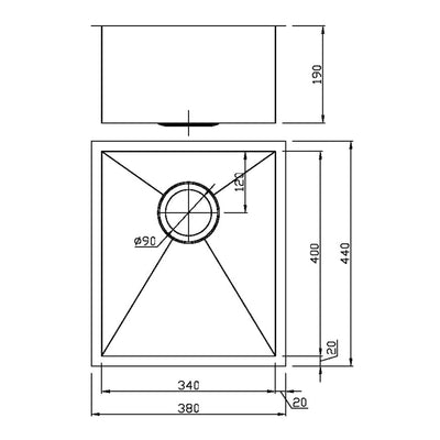 IKON ROSA SINGLE BOWL ABOVE / UNDERMOUNT SINK STAINLESS STEEL 340MM