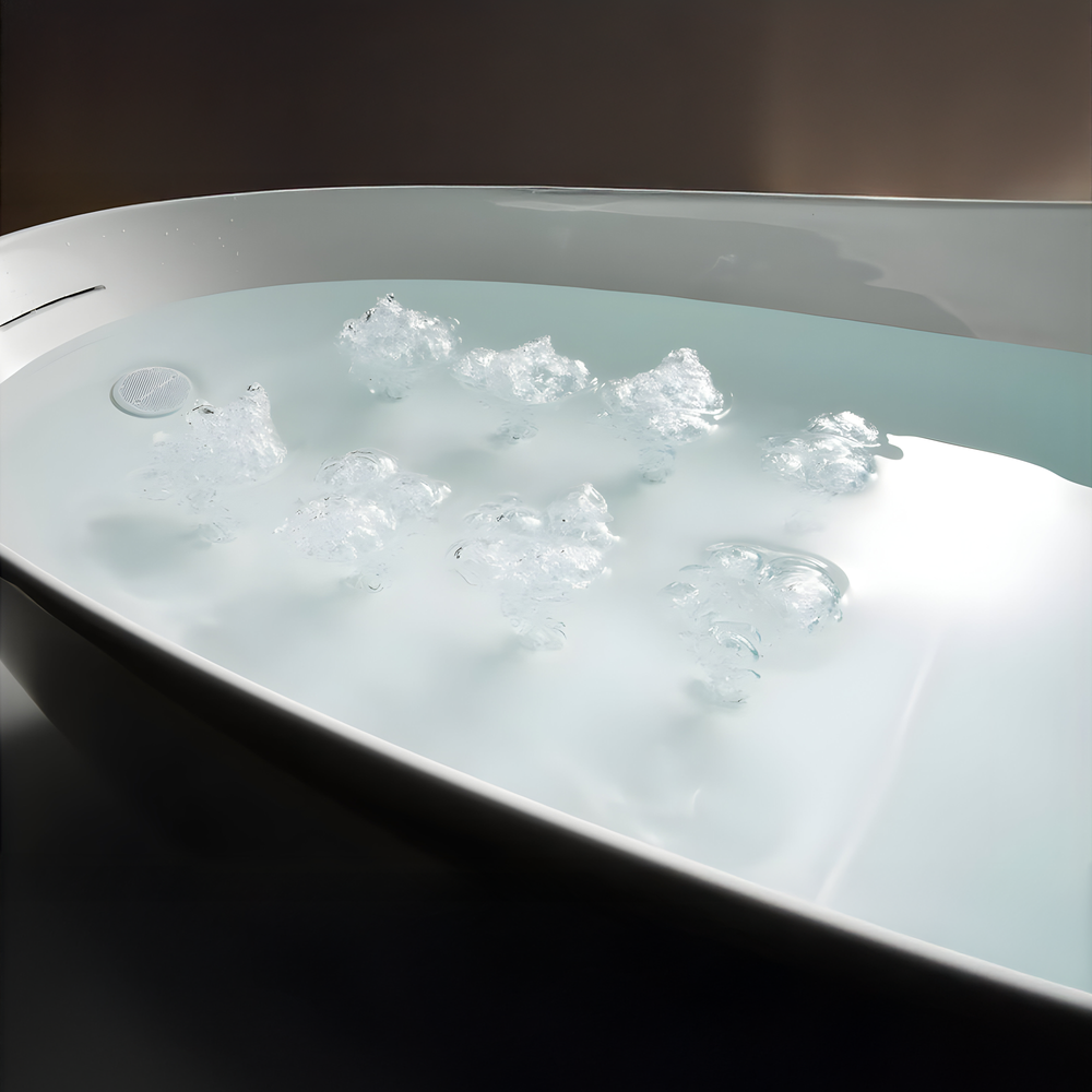 TOTO GALALATO FREESTANDING REINFORCED MARBLE FLOTATION TUB GLOSS WHITE 2200MM