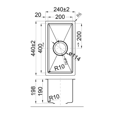 IKON EDEN SINGLE BOWL ABOVE / UNDERMOUNT SINK STAINLESS STEEL 200MM