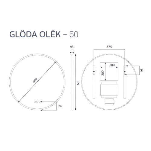 RADIANT HEATING GLÖDA OLËK LED MIRROR BLACK 600MM