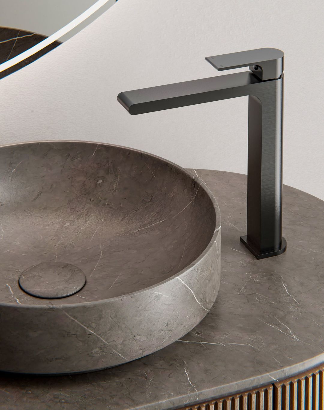 NERO BIANCA MID TALL BASIN MIXER 232MM MATTE BLACK