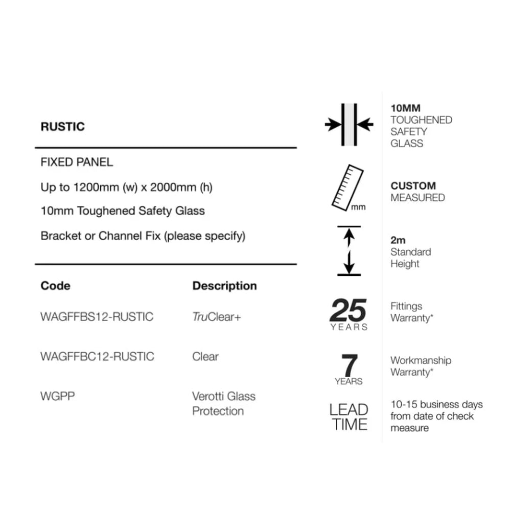VEROTTI RUSTIC FRAMELESS SHOWER SCREEN WITH DIGITAL PRINT GLASS 1200X2000MM