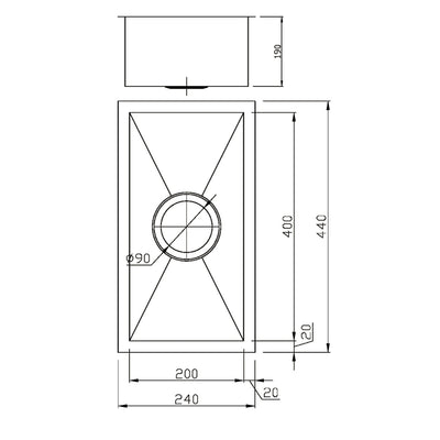 IKON ROSA SINGLE BOWL ABOVE / UNDERMOUNT SINK STAINLESS STEEL 200MM