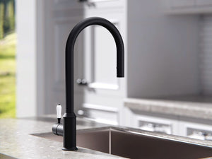 NERO YORK KITCHEN MIXER WITH WHITE PORCELAIN LEVER 347MM MATTE BLACK