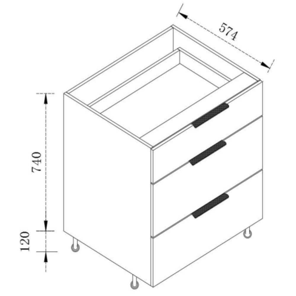 VITO CUSTOM THREE-DRAWER CUPBOARD FLOOR STANDING KITCHEN CABINET (MULTIPLE SIZES AVAILABLE)