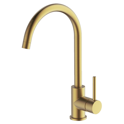GARETH ASHTON LUCIA GOOSENECK SINK MIXER 377MM BRUSHED BRASS