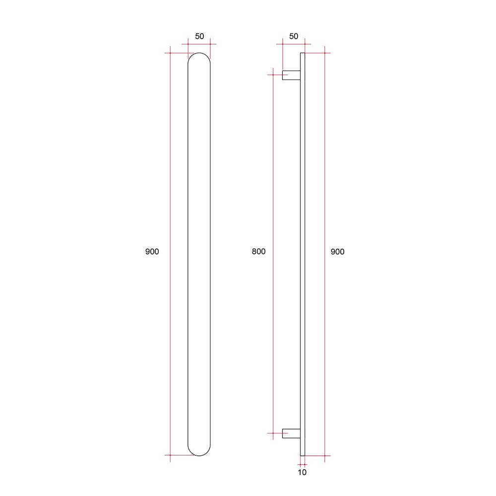 THERMOGROUP FLAT PILL VERTICAL HEATED SINGLE TOWEL RAIL BRUSHED BRASS 900MM