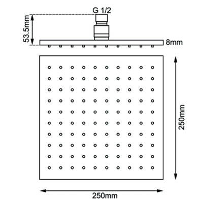 AQUAPERLA BRASS SQUARE SHOWER HEAD 250MM CHROME