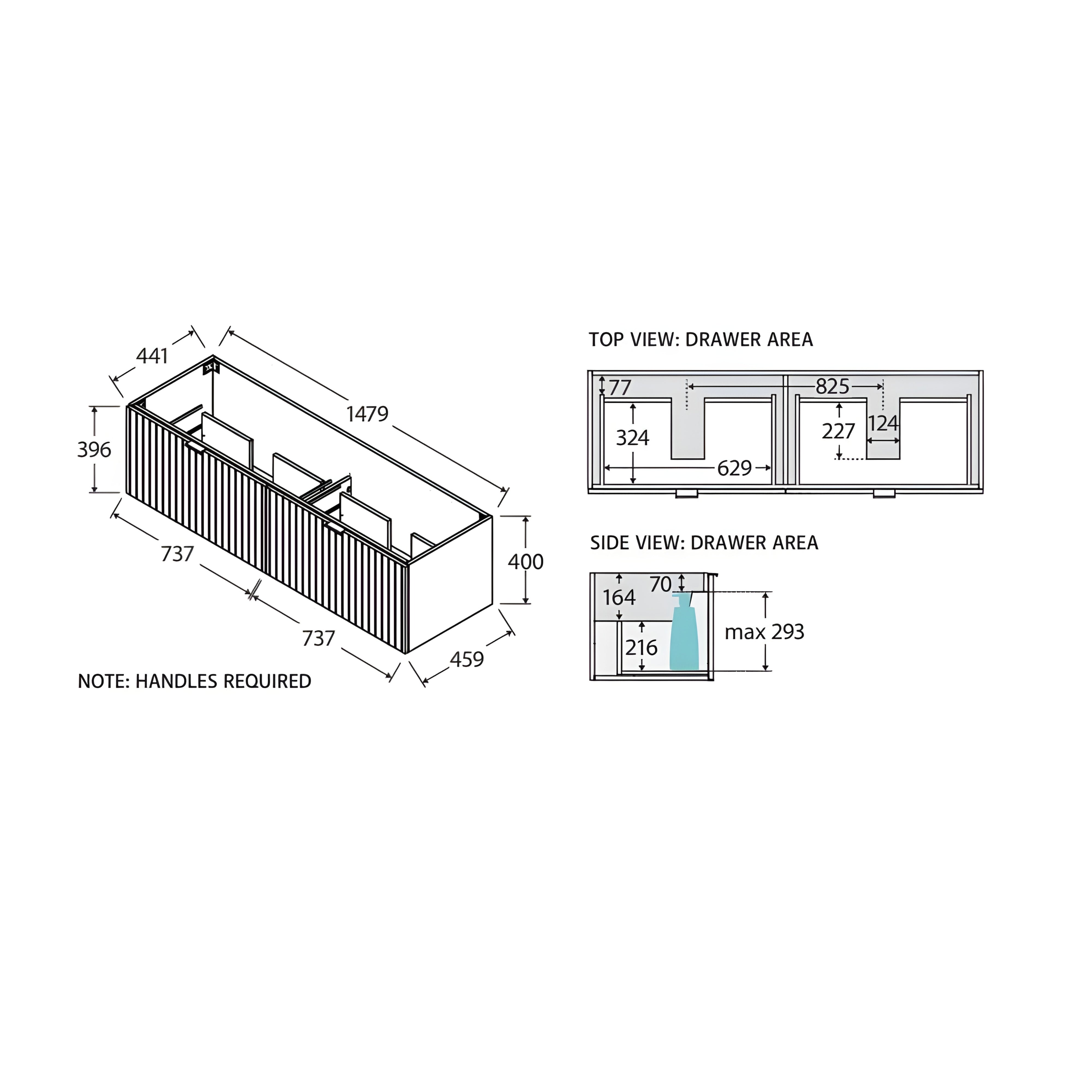 FIENZA BAYVIEW STONE GREY MATTE 1500MM DOUBLE BOWL WALL HUNG VANITY