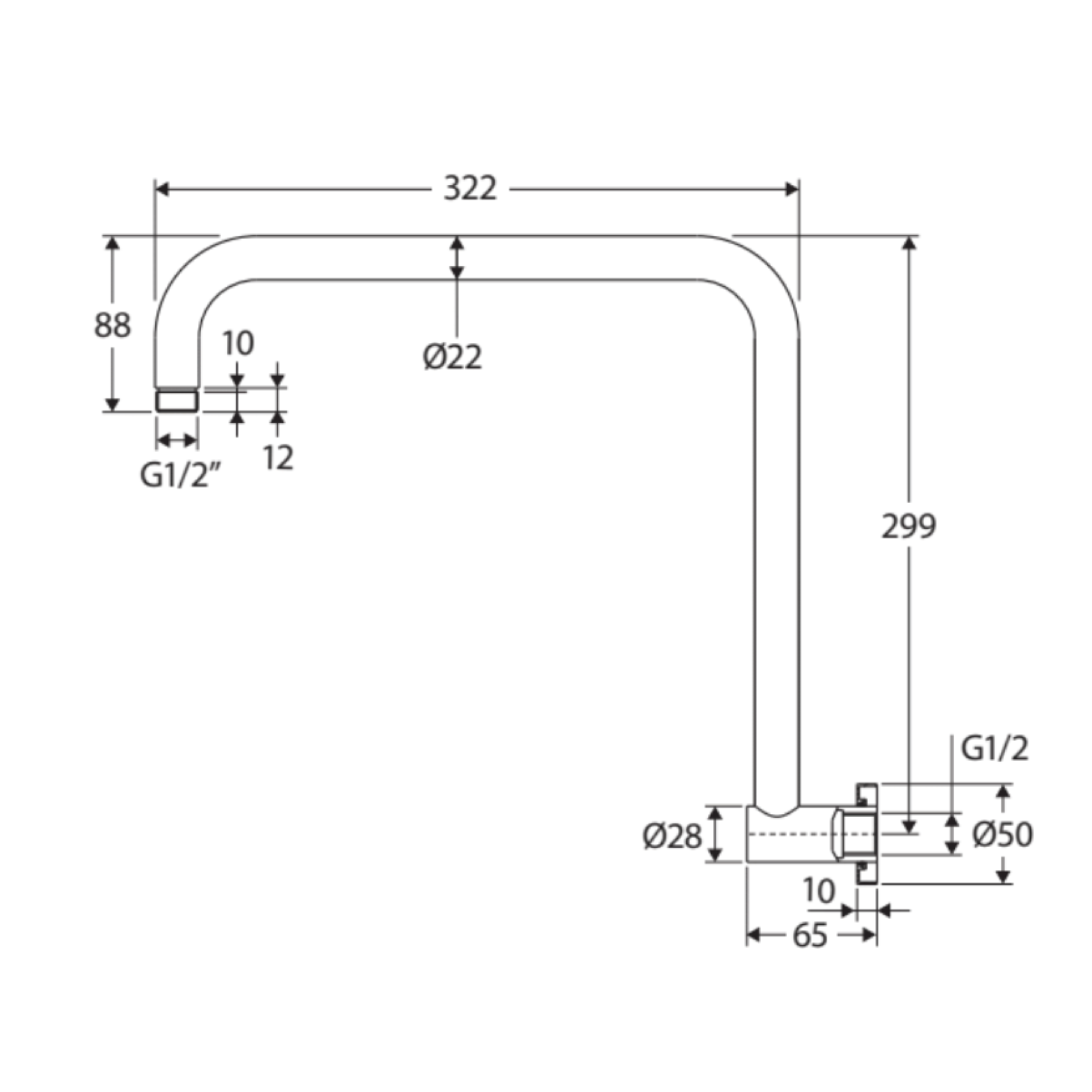 FIENZA ROUND FIXED GOOSENECK SHOWER ARM 322MM BRUSHED NICKEL