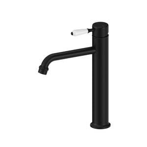 NERO YORK TALL BASIN MIXER WITH WHITE PORCELAIN LEVER 290MM MATTE BLACK
