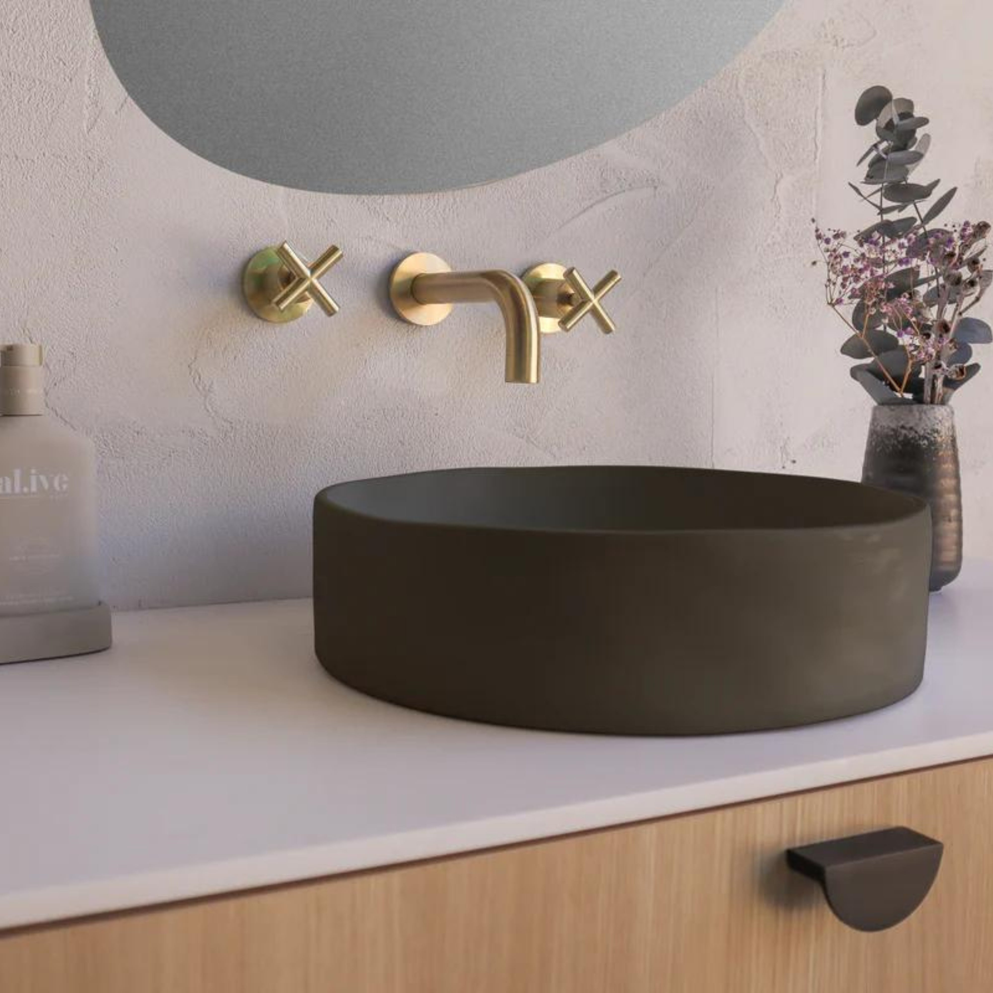 NOOD CO CONSCIOUS RANGE SLIP ABOVE COUNTER / WALL HUNG BASIN MID TONE GREY 380MM