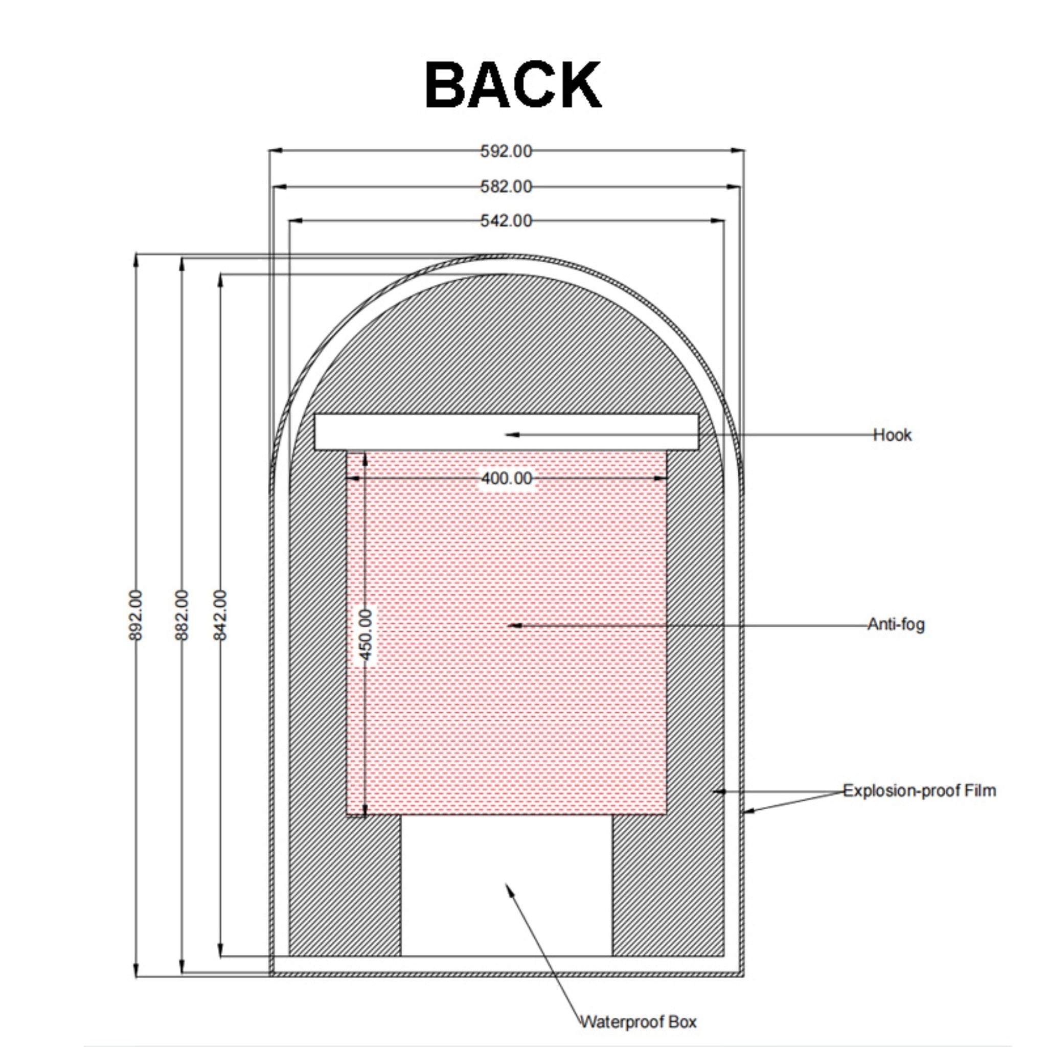 AQUAPERLA ARCHED FRAMED BACK-LIT LED MIRROR GUN METAL 600X900MM