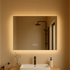 LUNARGLOW AURA RECTANGULAR 3 COLOUR LIGHTS FRAMELESS LED MIRROR 900X700MM