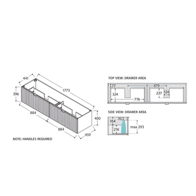 FIENZA BAYVIEW STONE GREY MATTE 1800MM DOUBLE BOWL WALL HUNG VANITY