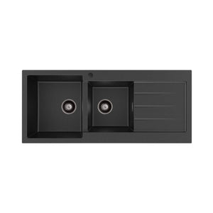 FIENZA KURO GRANITE DOUBLE BOWL KITCHEN SINK WITH DRAINER AND TAP HOLE 1160MM