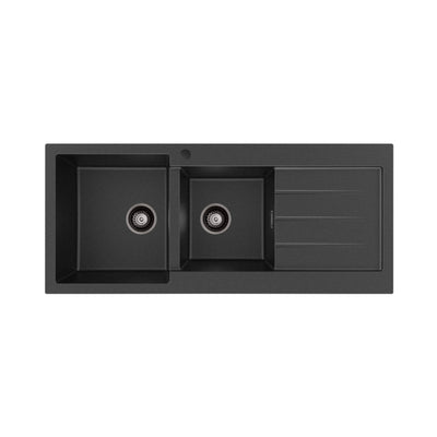 FIENZA KURO GRANITE DOUBLE BOWL KITCHEN SINK WITH DRAINER AND TAP HOLE 1160MM