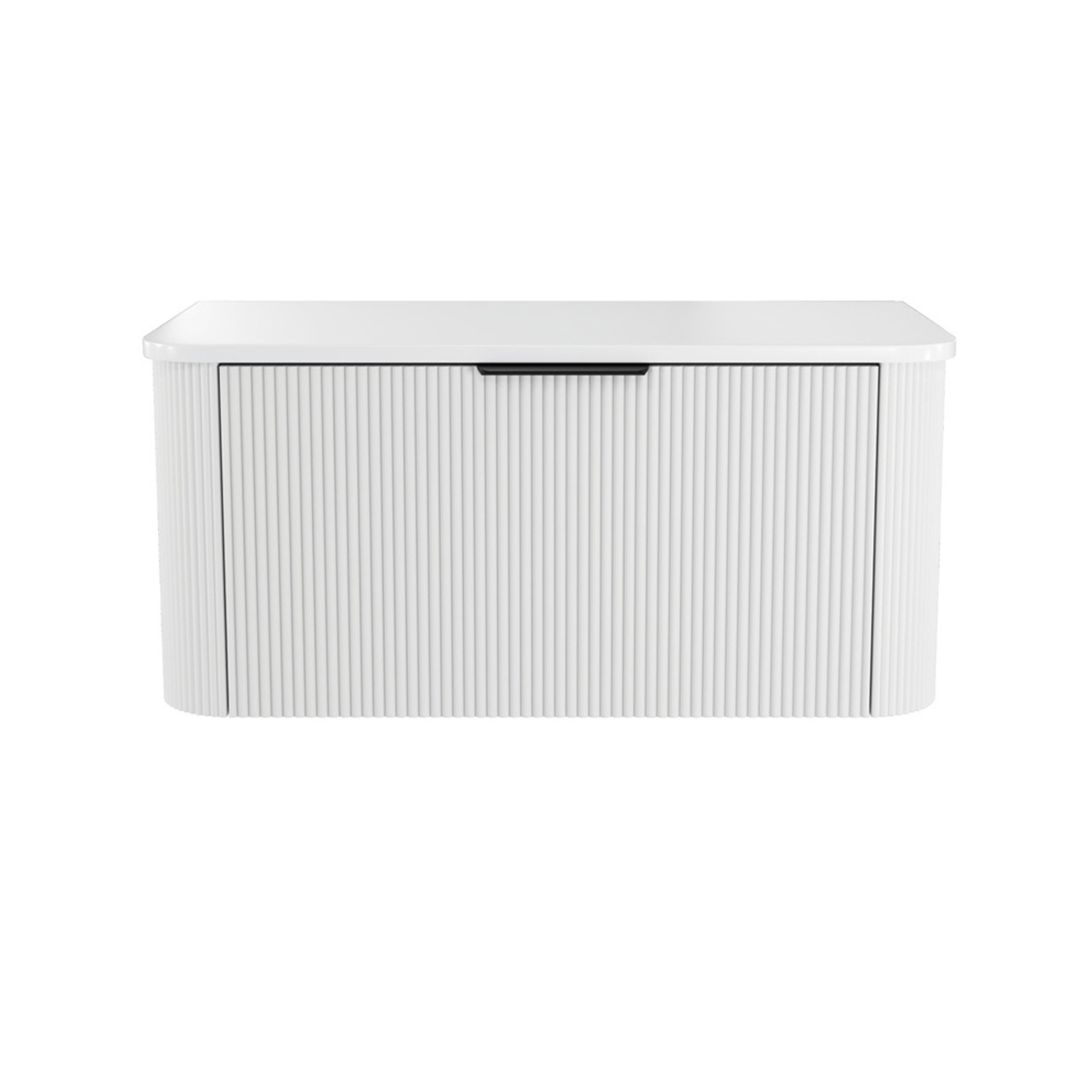 FIENZA MINKA SATIN WHITE FLUTED 900MM CURVE SINGLE BOWL WALL HUNG VANITY