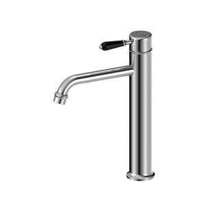 NERO YORK TALL BASIN MIXER WITH BLACK PORCELAIN LEVER 290MM CHROME