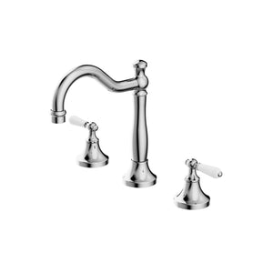 NERO YORK THREE PIECE BASIN SET WITH WHITE PORCELAIN LEVER CHROME