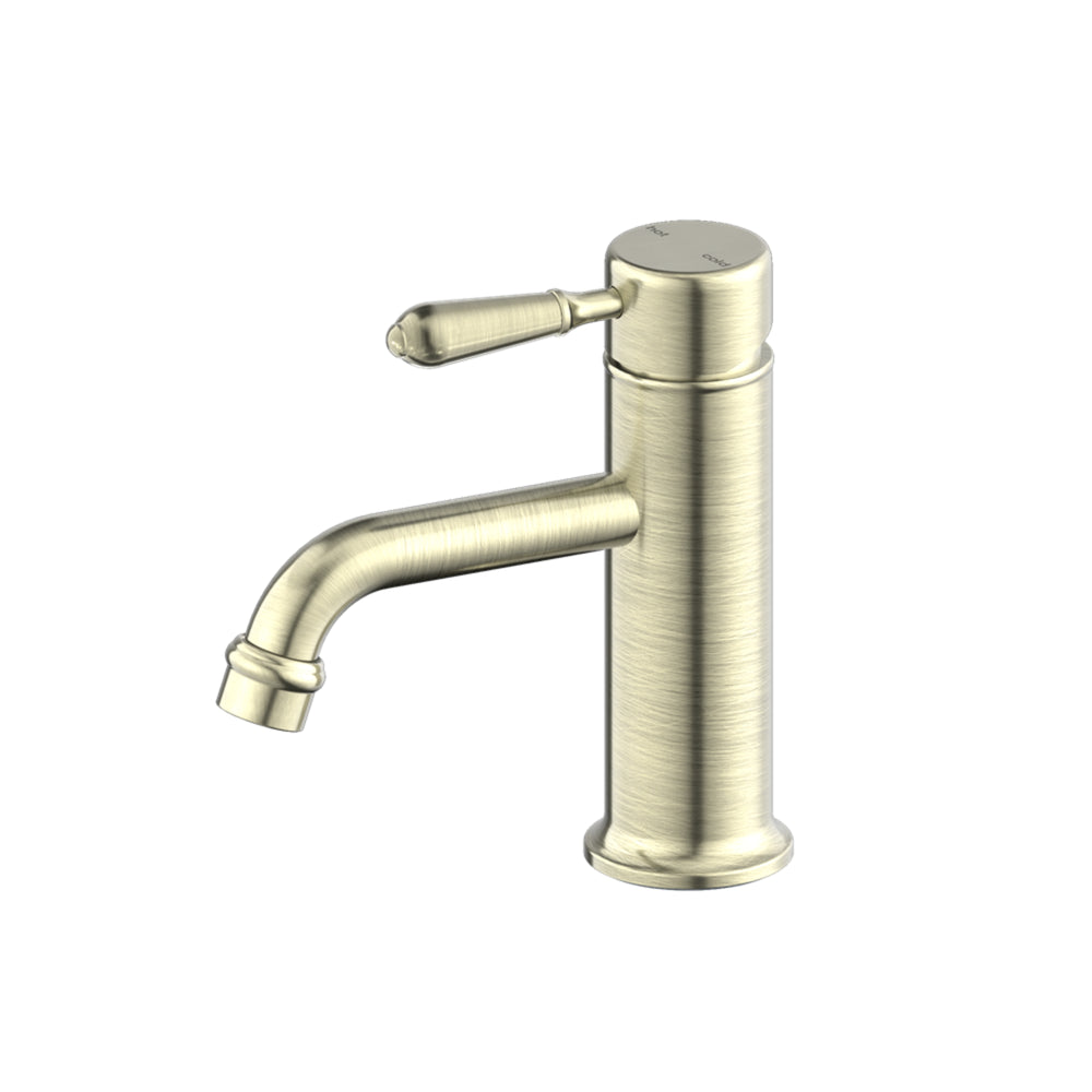 NERO YORK STRAIGHT BASIN MIXER WITH METAL LEVER  170MM AGED BRASS