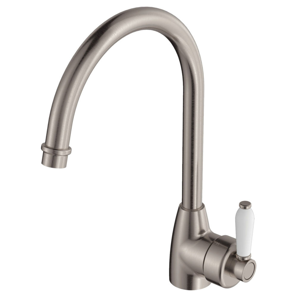 FIENZA ELEANOR GOOSENECK SINK MIXER 338MM CERAMIC HANDLE BRUSHED NICKEL