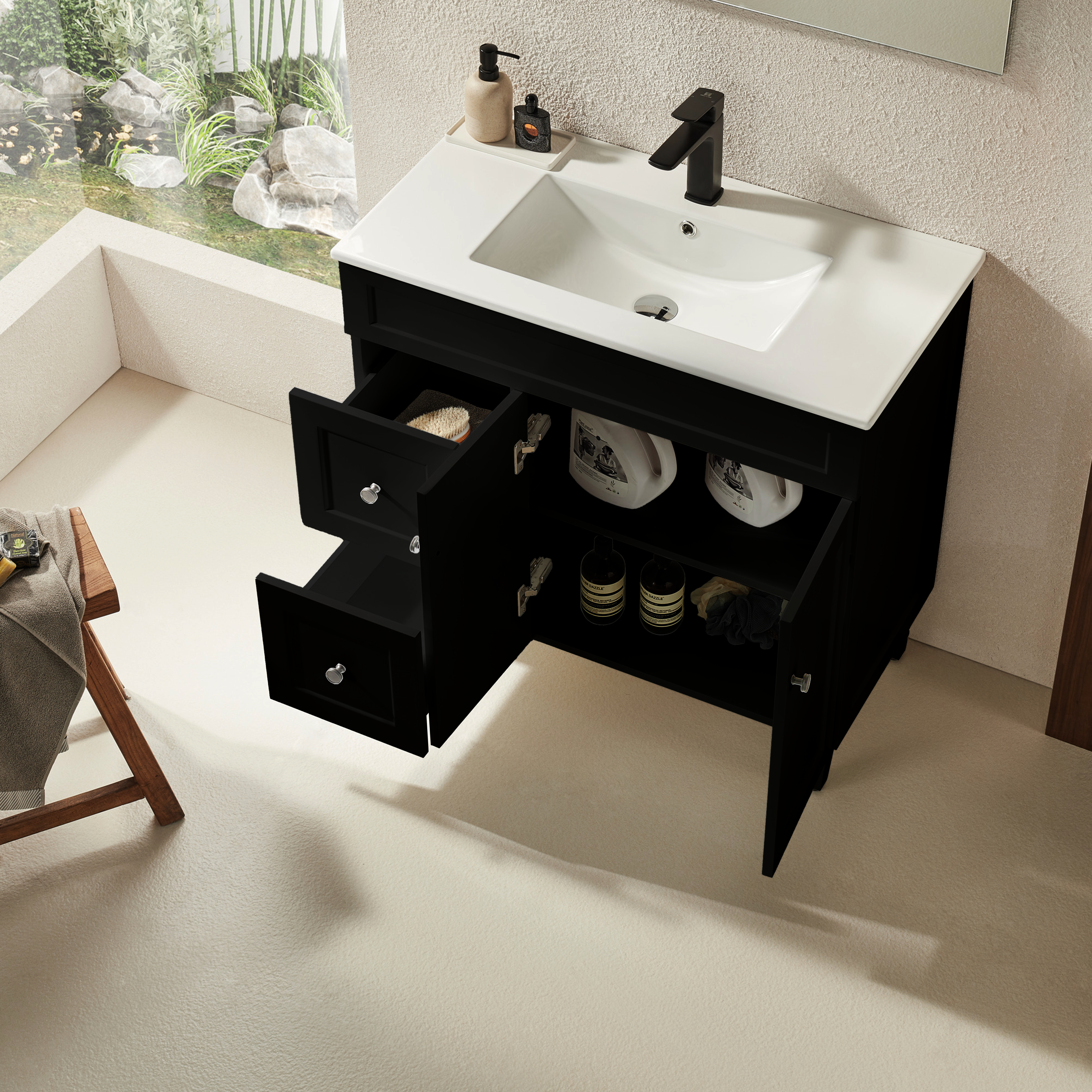 CETO HARRINGTON MATTE BLACK 900MM SINGLE BOWL FLOOR STANDING VANITY (AVAILABLE IN LEFT AND RIGHT HAND DRAWER)