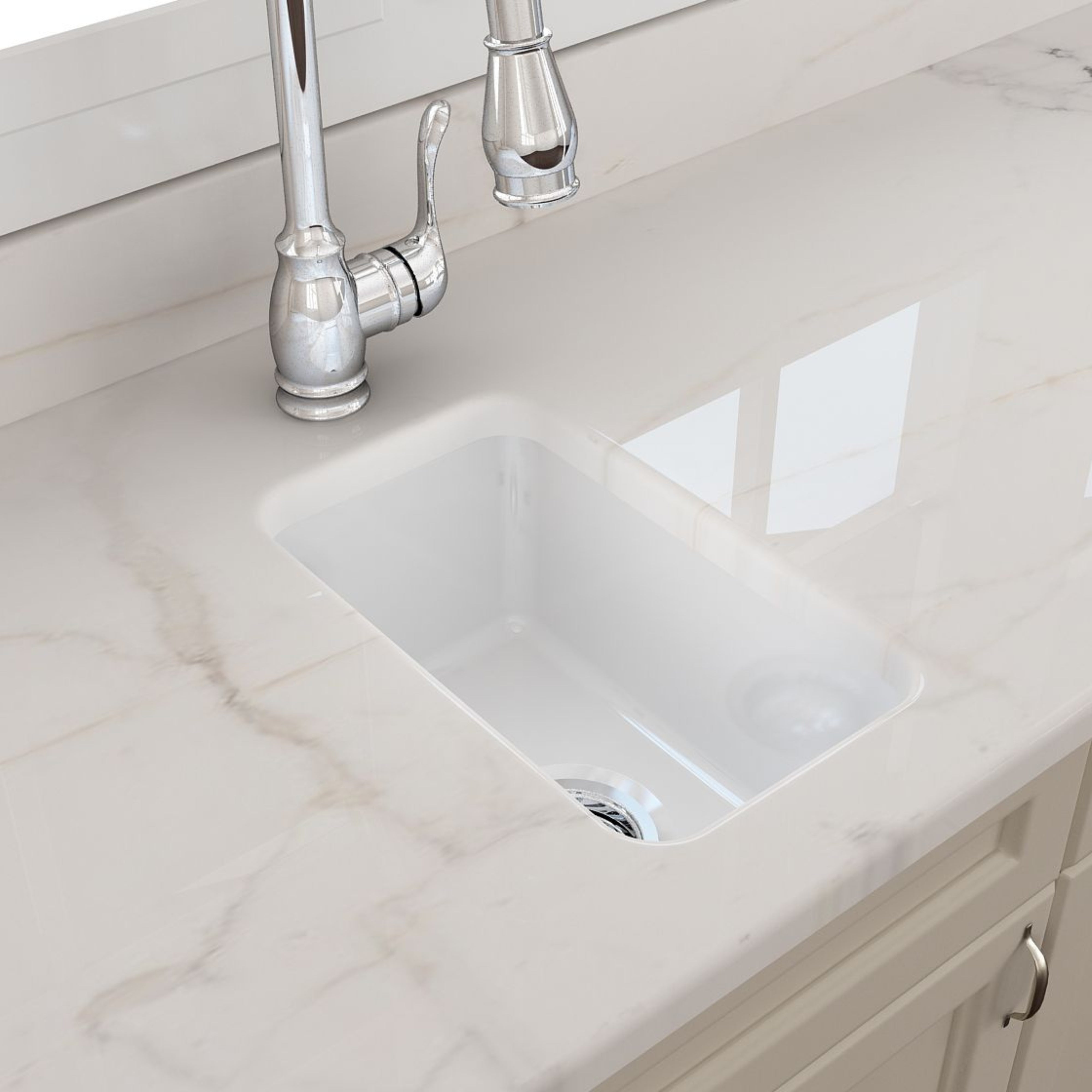 TURNER HASTINGS CUISINE INSET AND UNDERMOUNT FINE FIRECLAY SINK GLOSS WHITE 300MM