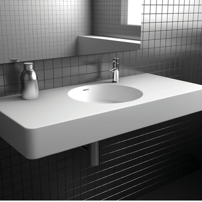FIENZA ENCANTO SOLID SURFACE WALL HUNG BASIN WITH TAPHOLE MATTE WHITE 1000MM
