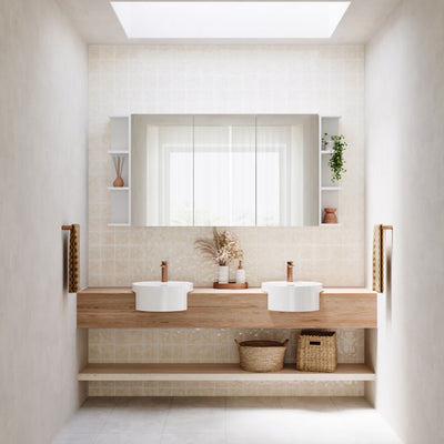 FIENZA REBA SEMI-RECESSED BASIN WITH TAPHOLE GLOSS WHITE 390MM