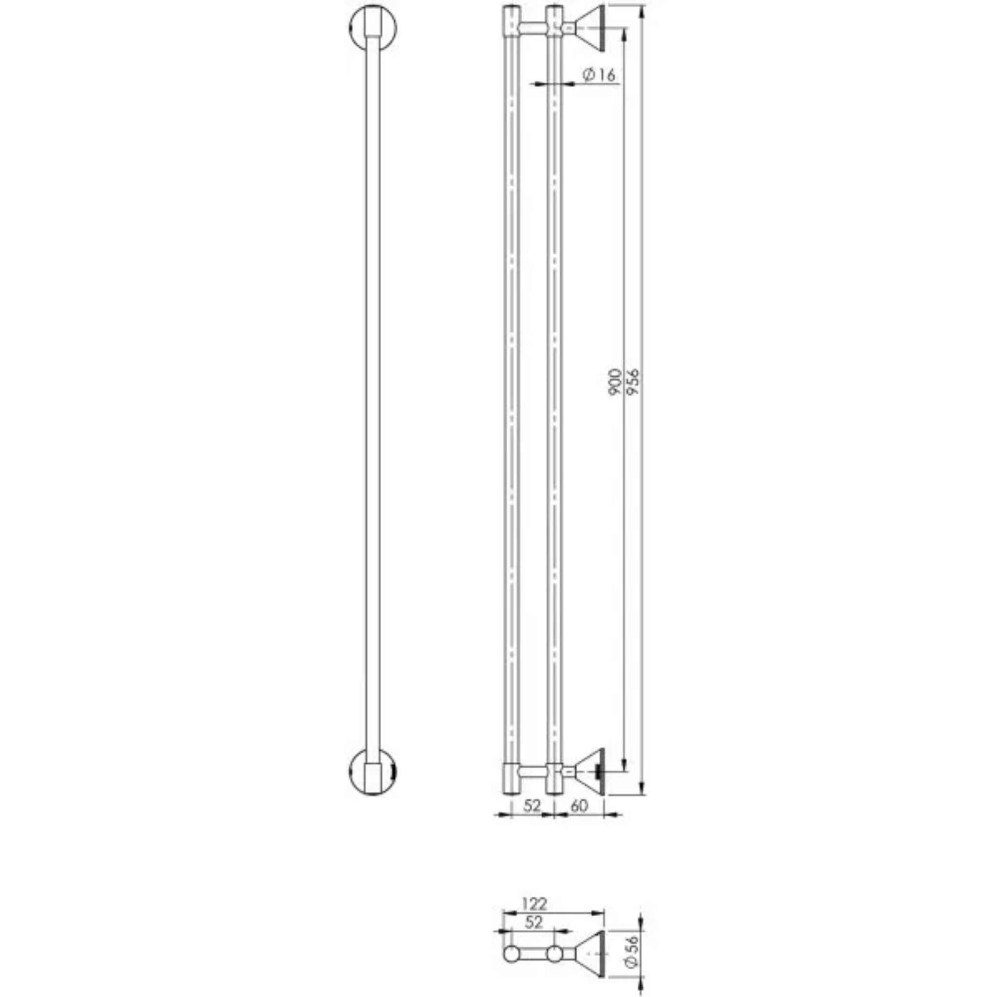 PHOENIX IVY DOUBLE NON-HEATED TOWEL RAIL CHROME (AVAILABLE IN 760MM AND 900MM)