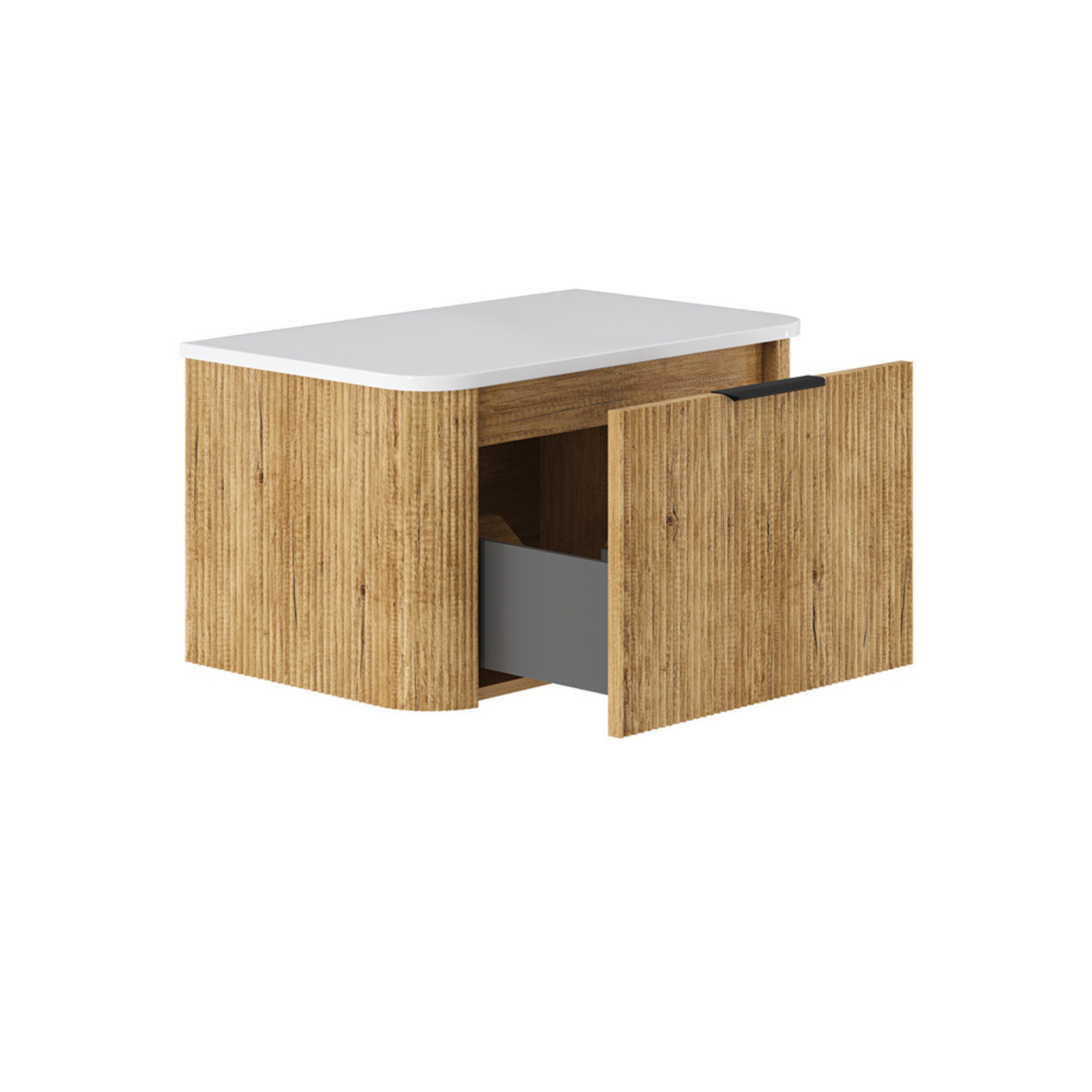 FIENZA MINKA SCANDI OAK FLUTED 750MM CURVE SINGLE BOWL WALL HUNG VANITY