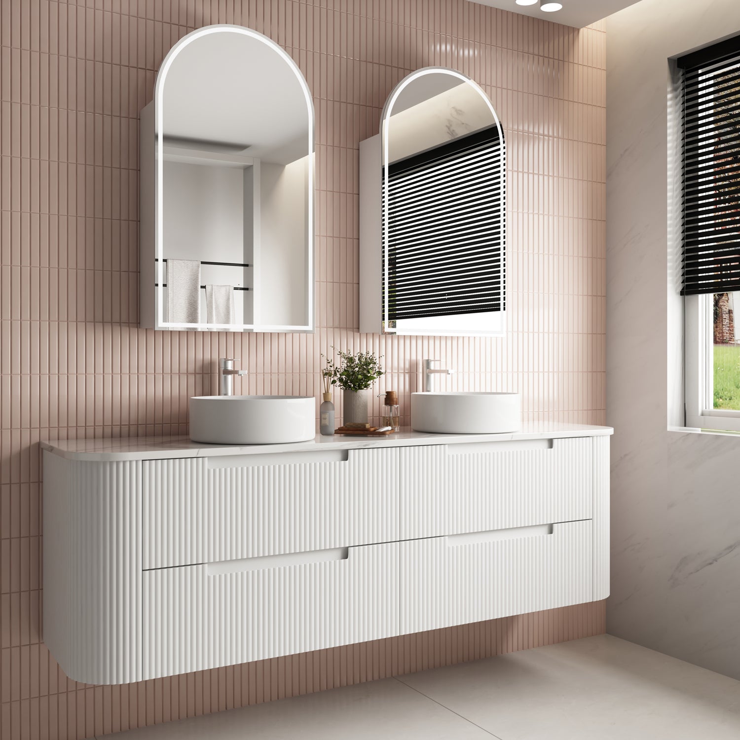 AULIC CURVA MATTE WHITE 1800MM CURVE DOUBLE BOWL WALL HUNG VANITY