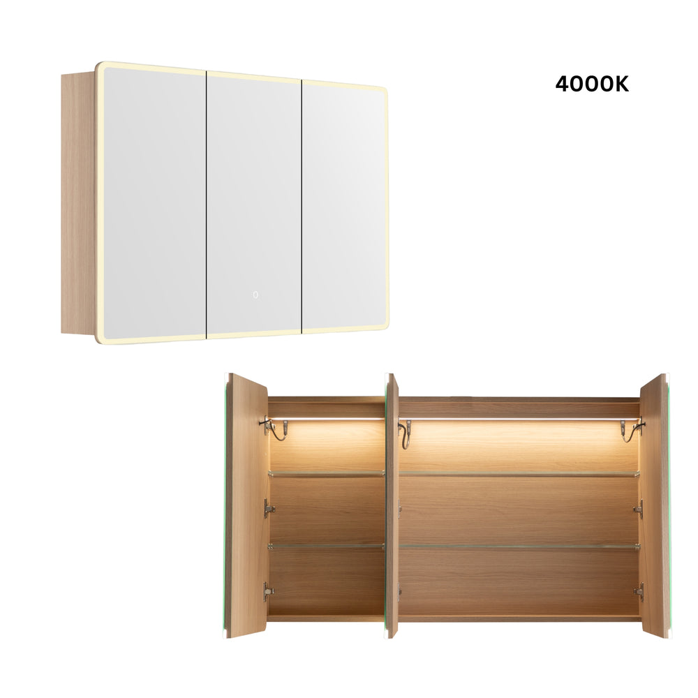 LUKKA AVOLA SANDY OAK LED MIRROR SHAVING CABINET WITH 3 COLOUR LIGHTS 1200X750MM