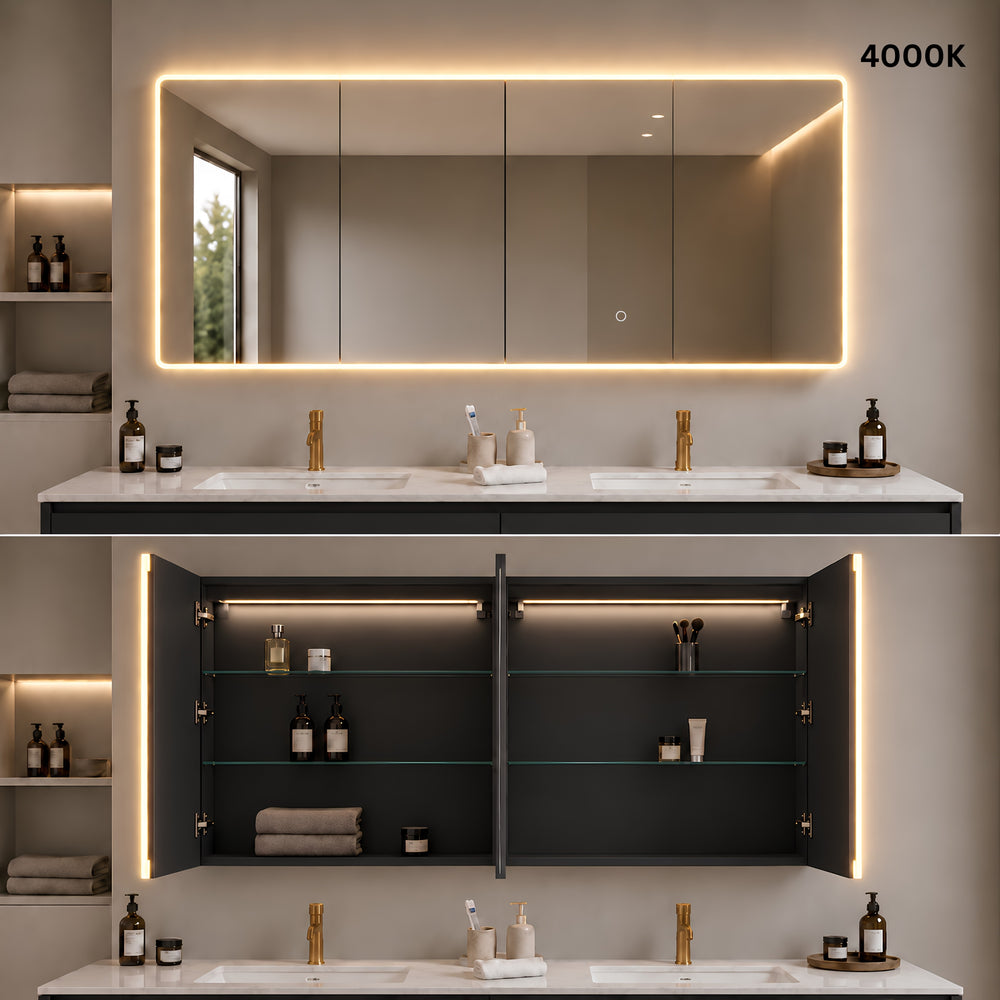 LUKKA AVOLA MATTE BLACK LED MIRROR SHAVING CABINET WITH 3 COLOUR LIGHTS 1500X750MM