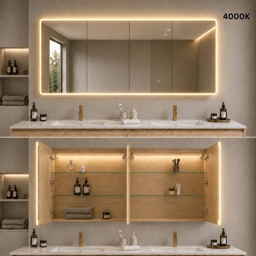 LUKKA AVOLA SANDY OAK LED MIRROR SHAVING CABINET WITH 3 COLOUR LIGHTS 1500X750MM