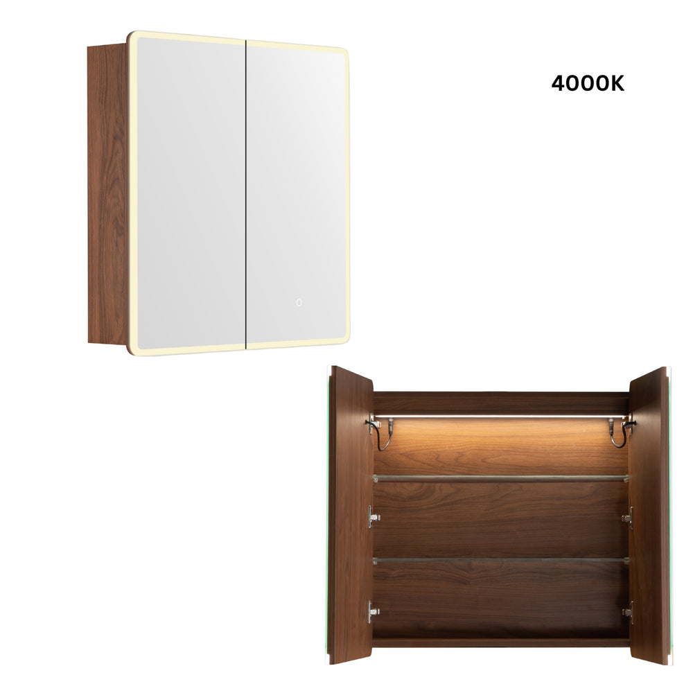 LUKKA AVOLA MOCHA OAK LED MIRROR SHAVING CABINET WITH 3 COLOUR LIGHTS 750X750MM