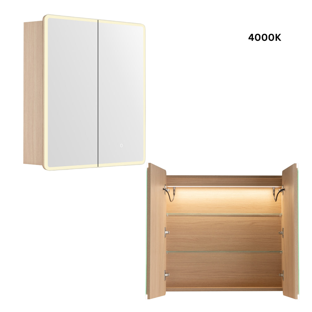 LUKKA AVOLA SANDY OAK LED MIRROR SHAVING CABINET WITH 3 COLOUR LIGHTS 750X750MM