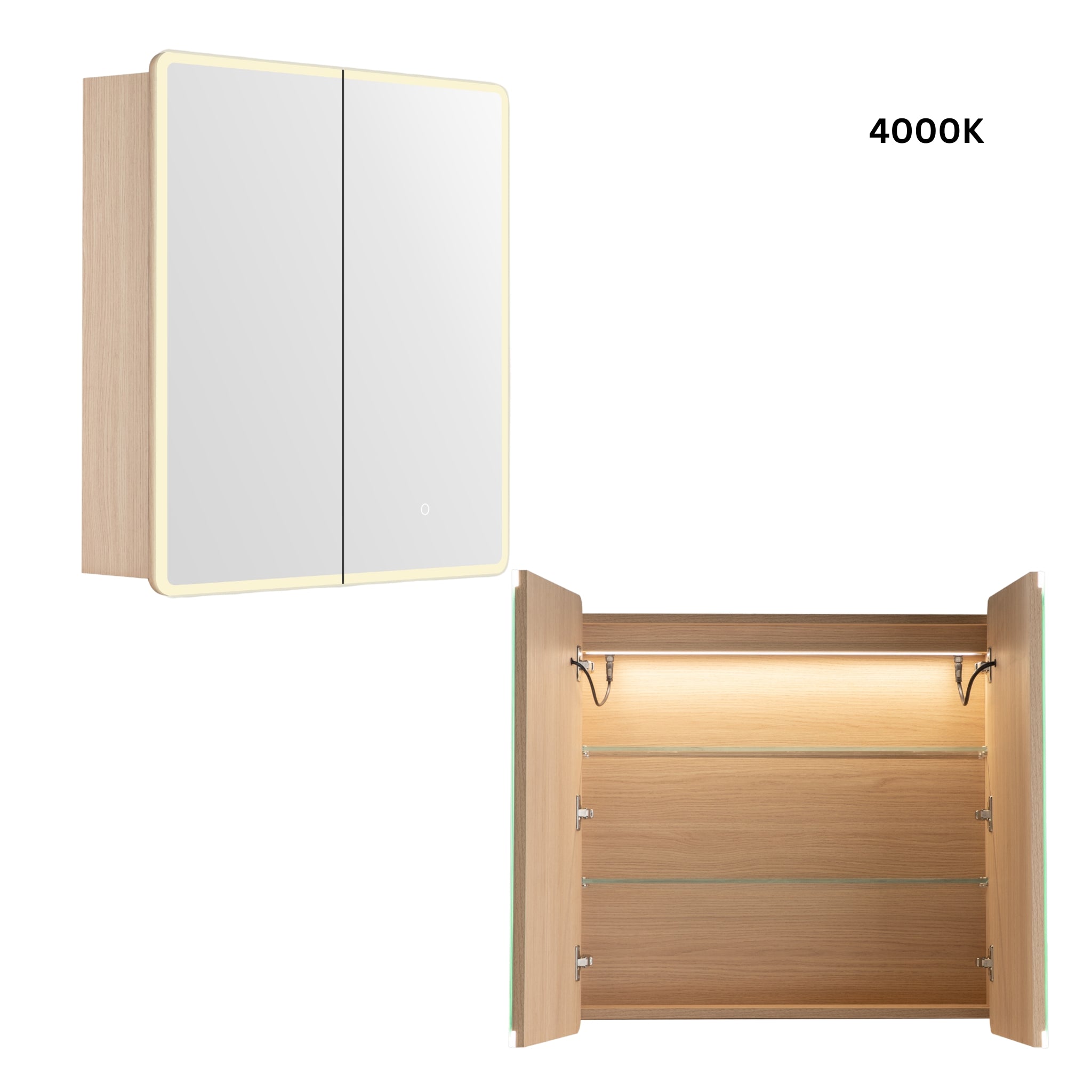 LUKKA AVOLA SANDY OAK LED MIRROR SHAVING CABINET WITH 3 COLOUR LIGHTS 750X750MM