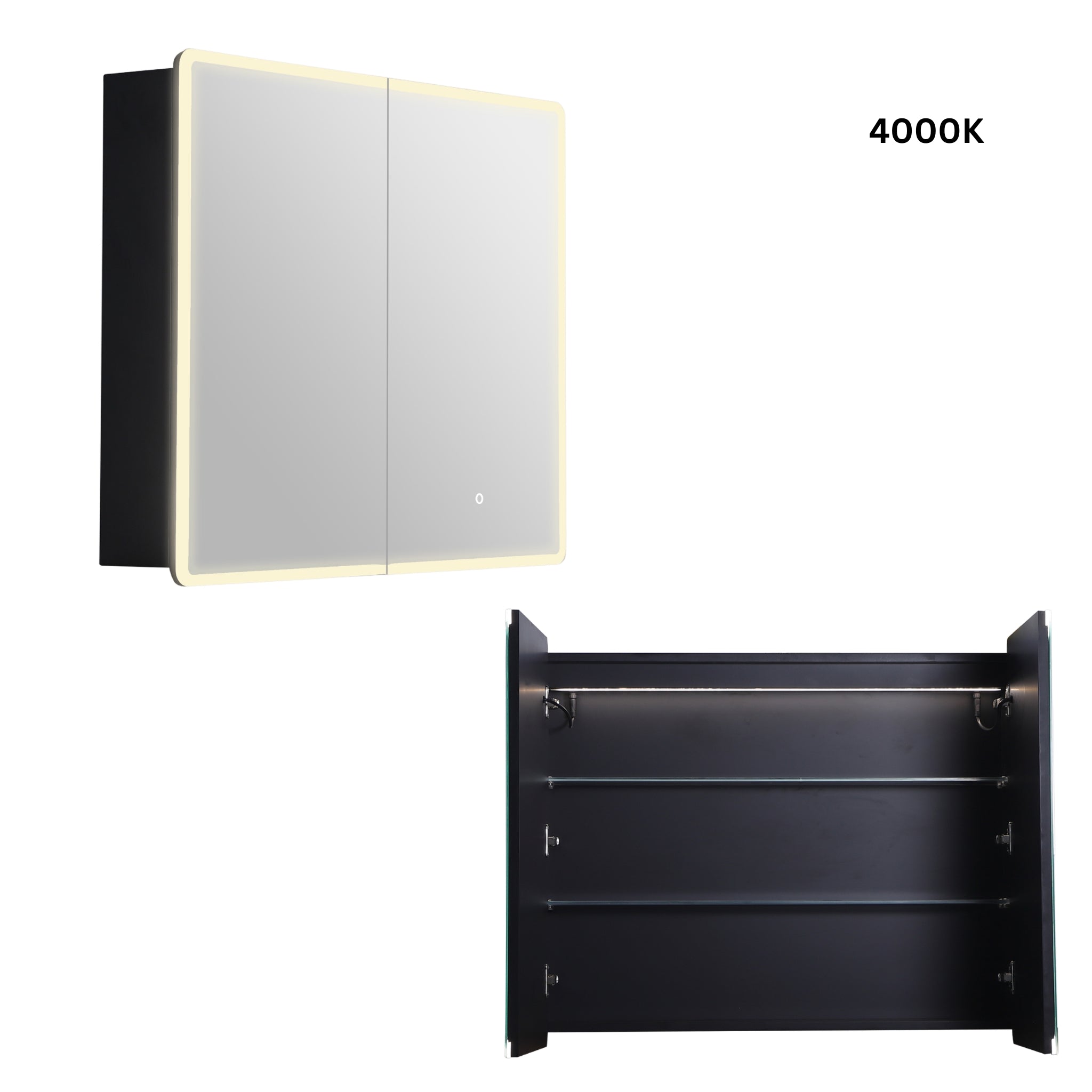 LUKKA AVOLA MATTE BLACK LED MIRROR SHAVING CABINET WITH 3 COLOUR LIGHTS 900X750MM