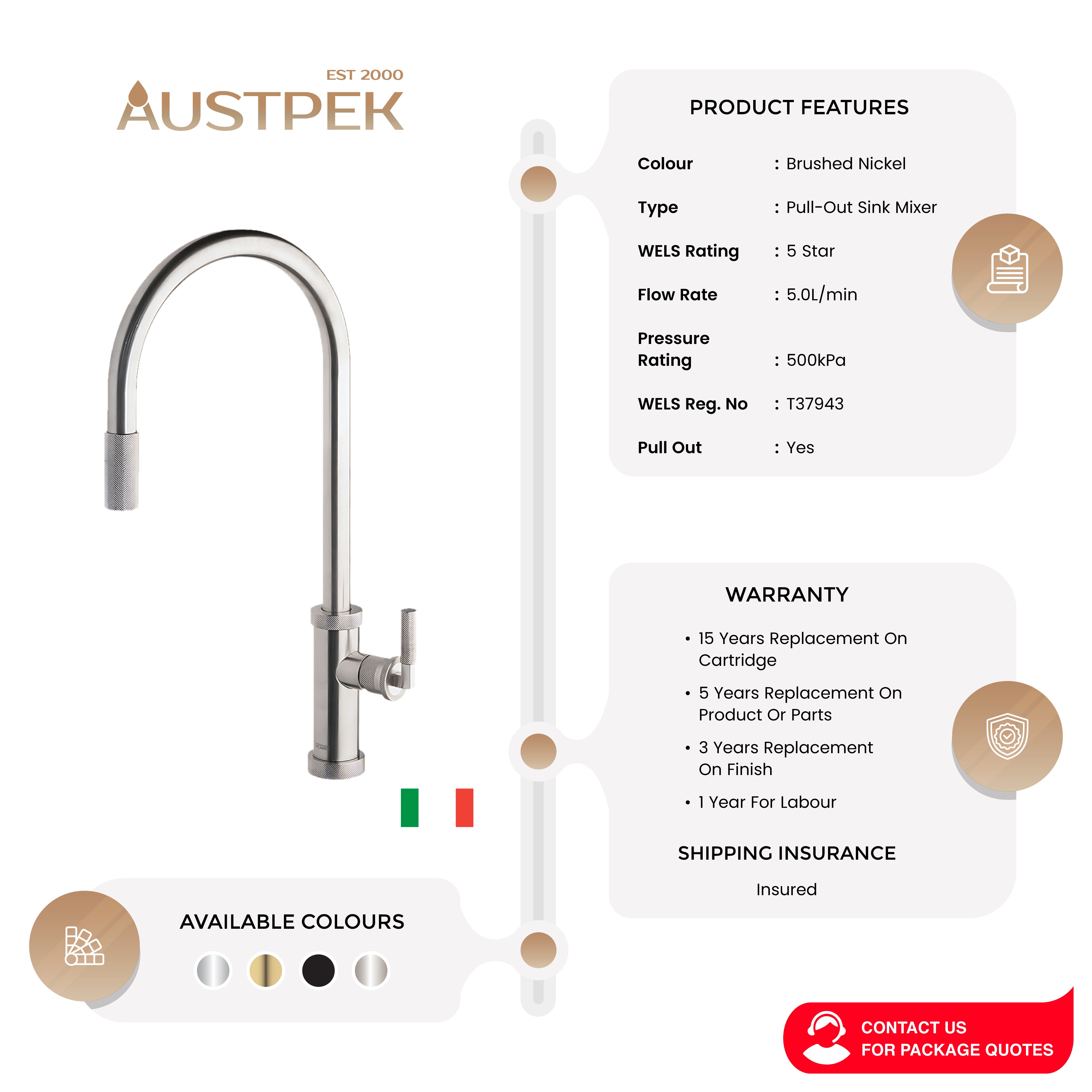 ARMANDO VICARIO URBAN D PULL-OUT SINK MIXER BRUSHED NICKEL