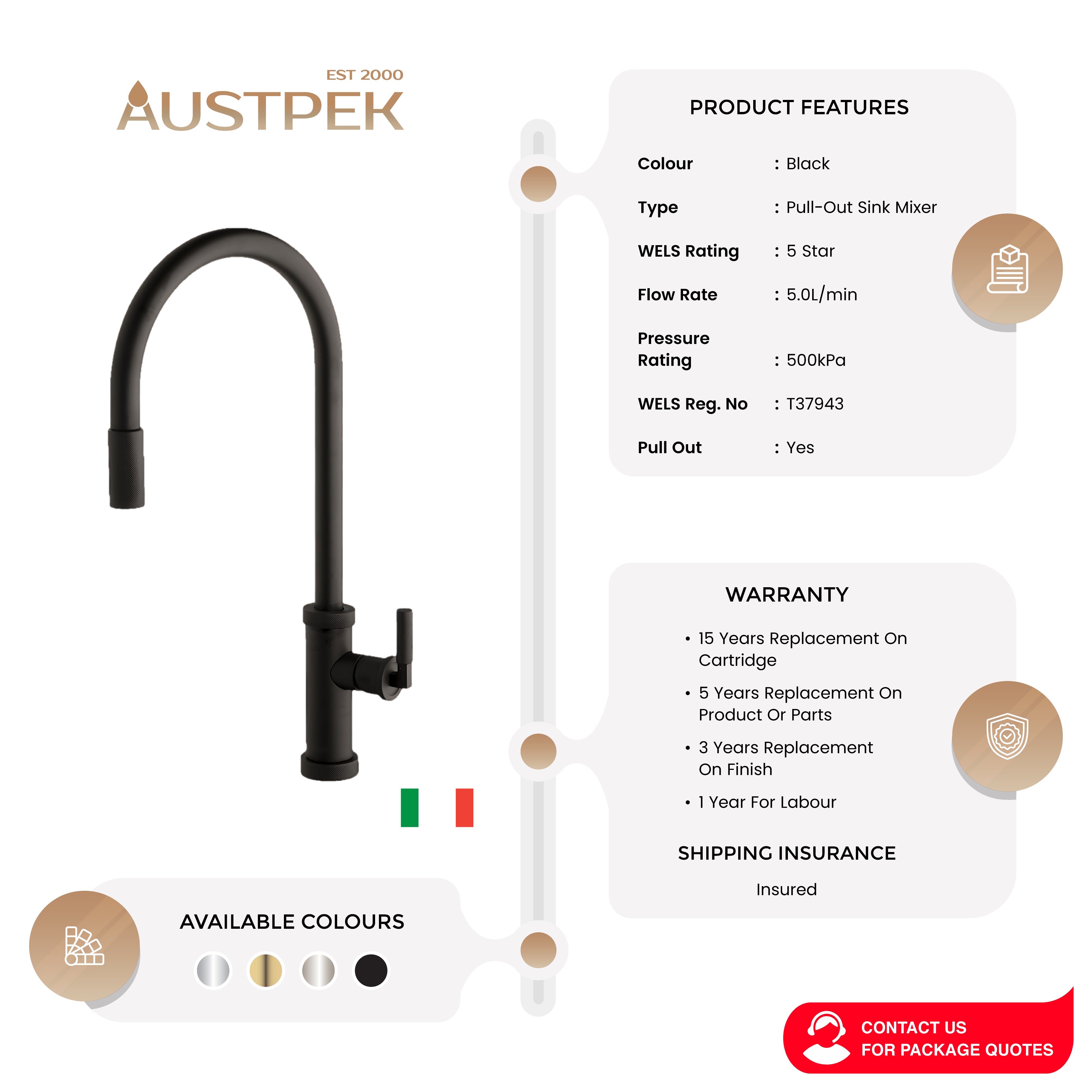 ARMANDO VICARIO URBAN D PULL-OUT SINK MIXER BLACK
