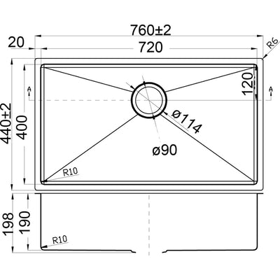 IKON EDEN SINGLE BOWL ABOVE / UNDERMOUNT SINK STAINLESS STEEL 720MM