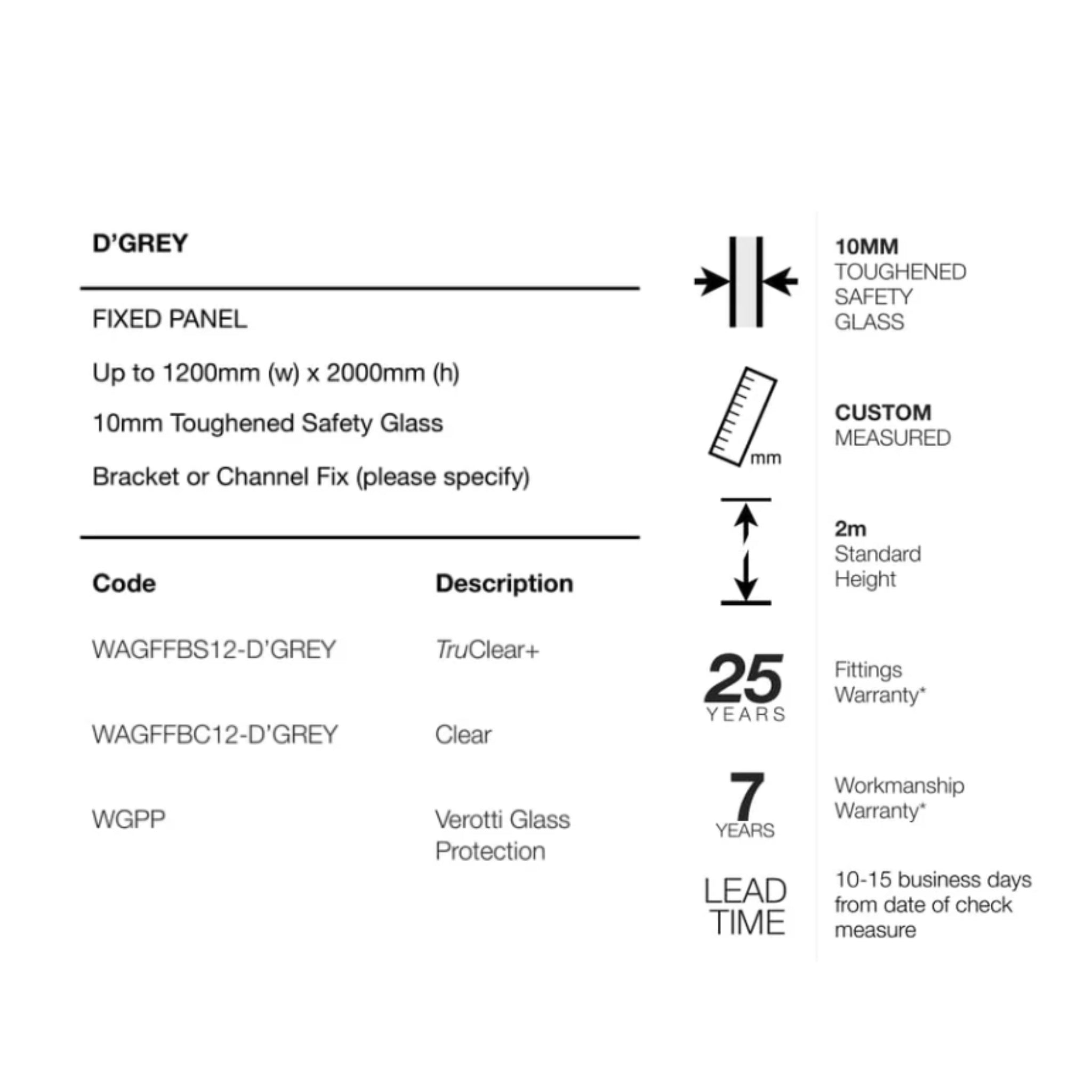 VEROTTI D'GREY FRAMELESS SHOWER SCREEN WITH DIGITAL PRINT GLASS 1200X2000MM