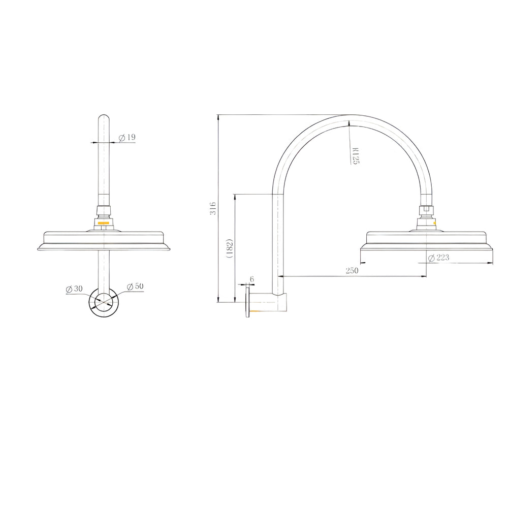MODERN NATIONAL MONTPELLIER SHOWER ARM WITH HEAD 316MM CHROME